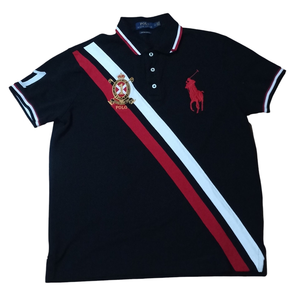 SOLD!! Polo by Ralph Lauren Black Polo with Red and White Stripes